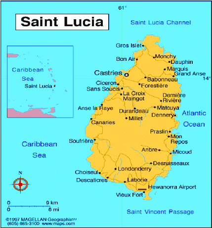 Map Of St Lucia And Its Eleven Parishes